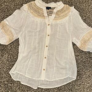 Democracy White and Tan Lace Blouse